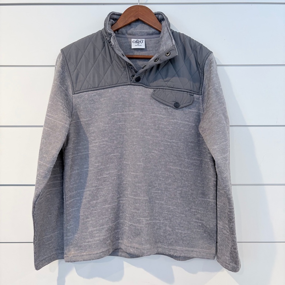 GOAT USA Quilted Snap Pullover Small Gray Preppy Athleisure Everyday